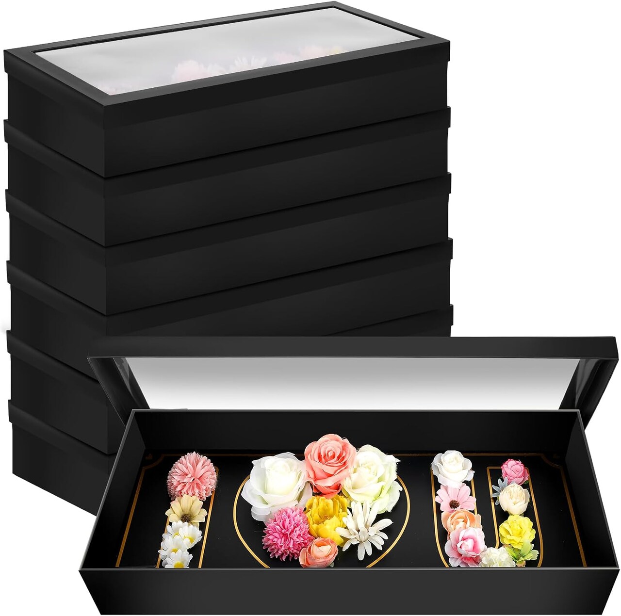 6 Pcs Valentines Empty I Love You Fillable Flower Gift Boxes Cardboard Heart Shaped Letter Boxes with Clear Window Valentine's Day Gift Boxes for Flower Wrapping DIY Arrangements(I Love U)